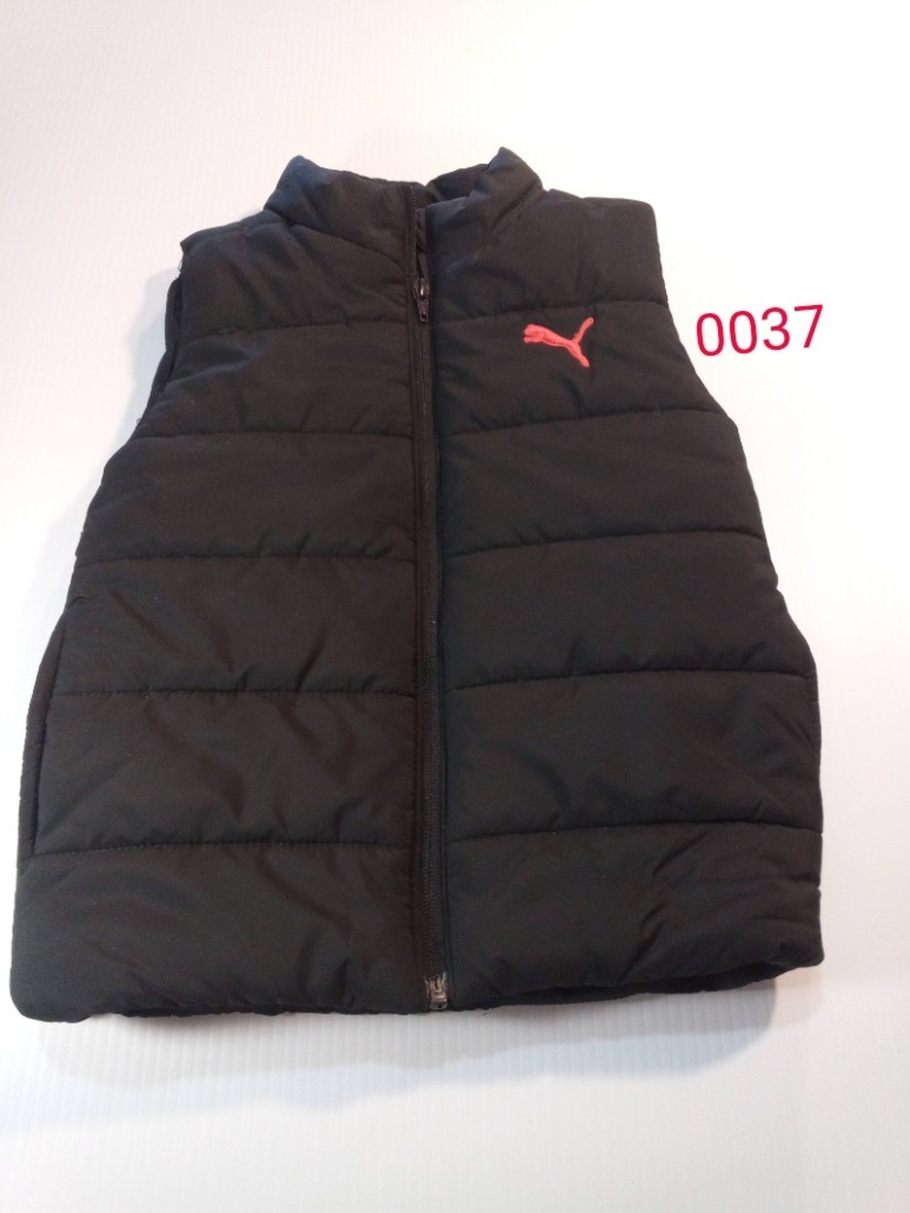 PUMA Kids Puffer Vest Black/Red Insulated Full Zip Sleeveless XS (6-7)